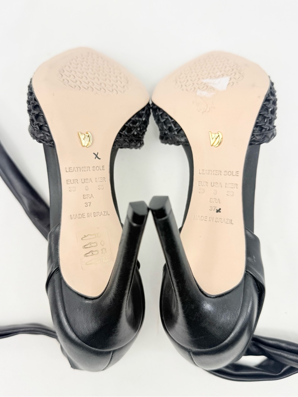 Vicenza Anthropologie Black Leather Woven Pointed Toe Wrap Ankle Strap Pump Heel - Picture 15 of 16